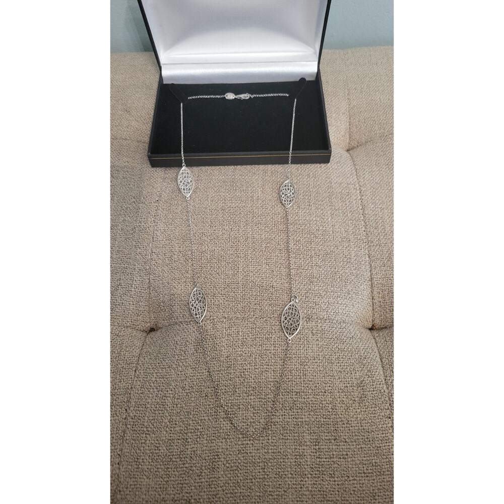 Charles Garnier Sterling Silver .925 Station Necklace – Filigree Marquise Design